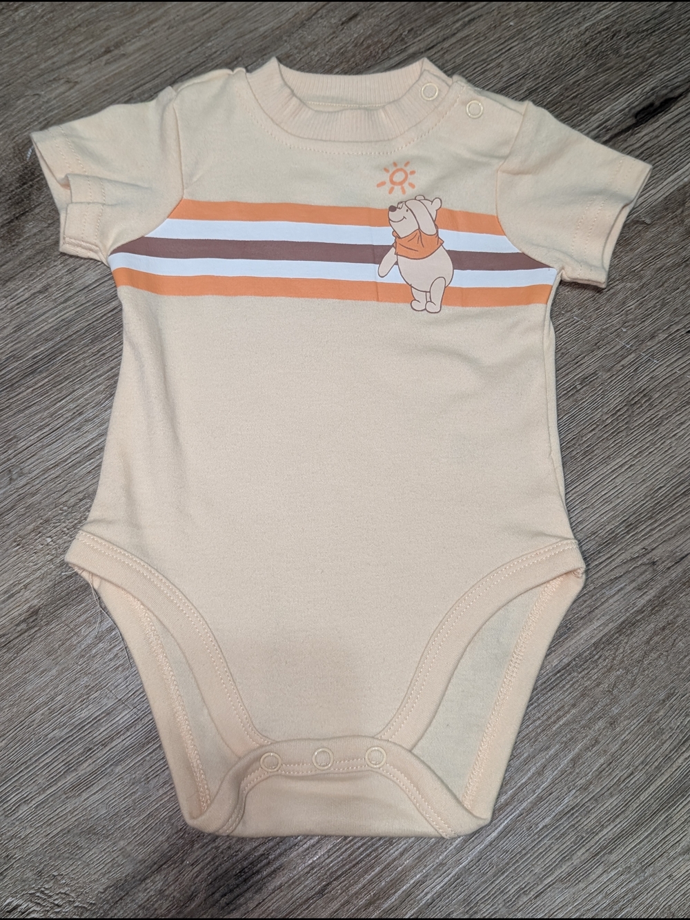 Disney Winnie the Pooh Peach Striped Short-Sleeve Baby One-Piece 3-6M